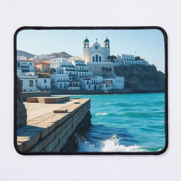 Item preview, White Coastal Church Overlooking Turquoise Sea designed and sold by Jade Ado.