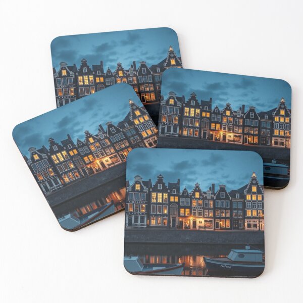 Item preview, Glowing Amsterdam Canal Houses Reflections at Dusk designed and sold by Vida e Arte.