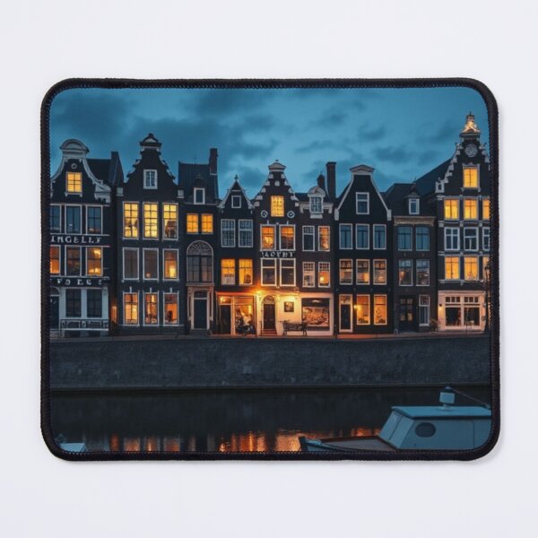 Item preview, Glowing Amsterdam Canal Houses Reflections at Dusk designed and sold by Vida e Arte.