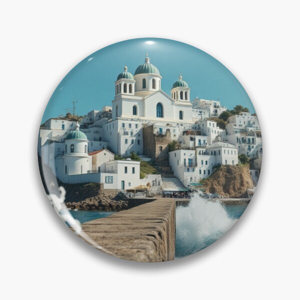 Item preview, White Greek Church on Coastal Cliff designed and sold by Vida e Arte.