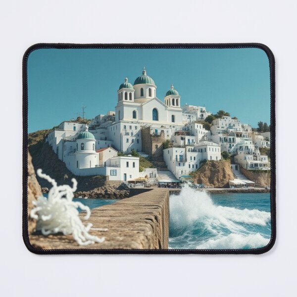Item preview, White Greek Church on Coastal Cliff designed and sold by Jade Ado.