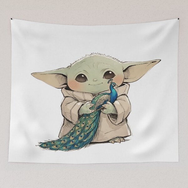 Item preview, BABY YODA WITH PEACOCK designed and sold by LIS AND MELIVERSO.