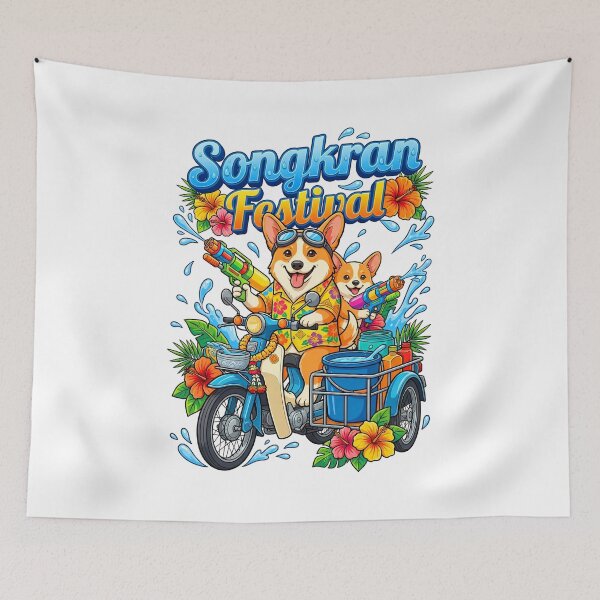 Item preview, Corgi Riding Vintage Motorcycle Water Gun Songkran Celebration designed and sold by Tong4130.