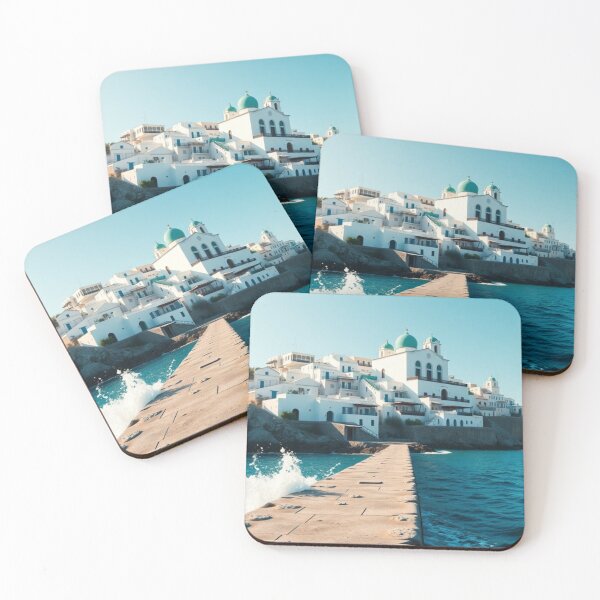 Item preview, White Greek Coastal Village and Pier designed and sold by Jade Ado.