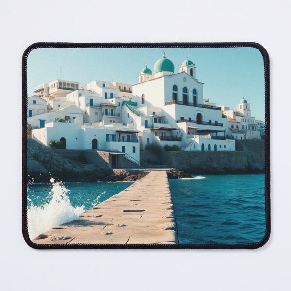 Item preview, White Greek Coastal Village and Pier designed and sold by Jade Ado.