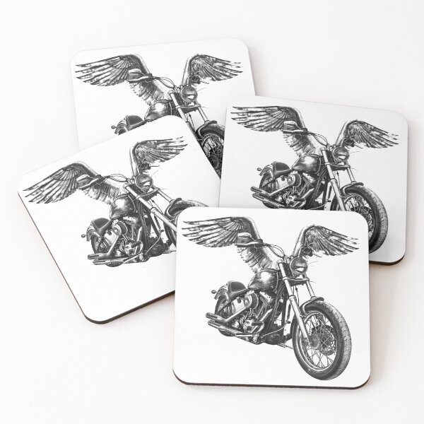 Item preview, Winged Motorcycle Black and White Biker Illustration designed and sold by inkoutninja.