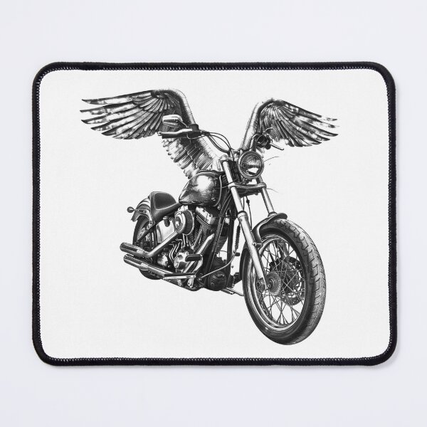 Item preview, Winged Motorcycle Black and White Biker Illustration designed and sold by inkoutninja.