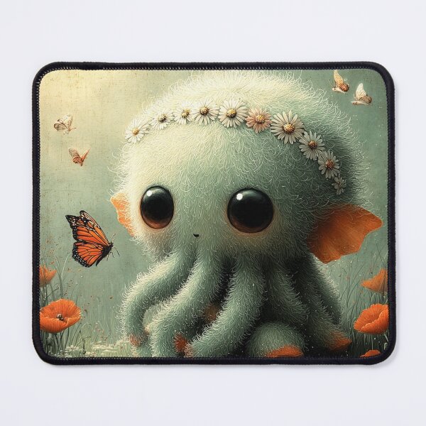 Item preview, Baby Cthulhu in the Flower Field — Kawaii Dark Fantasy Art Print designed and sold by mistygate.