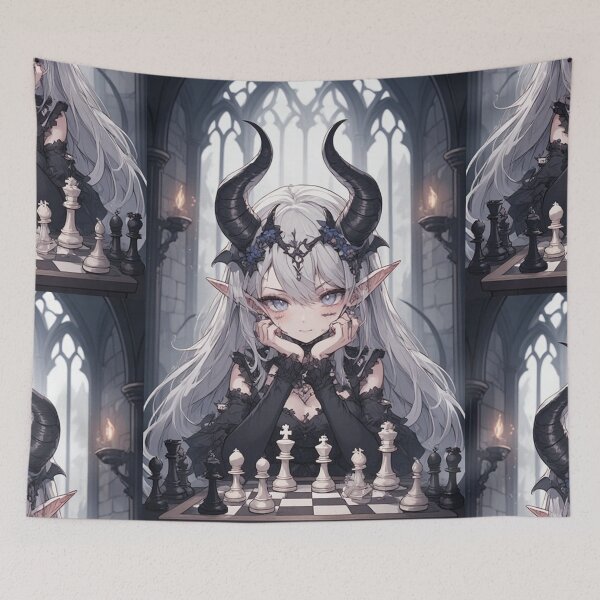 Item preview, Gothic demon girl playing chess designed and sold by ArtsJulian.