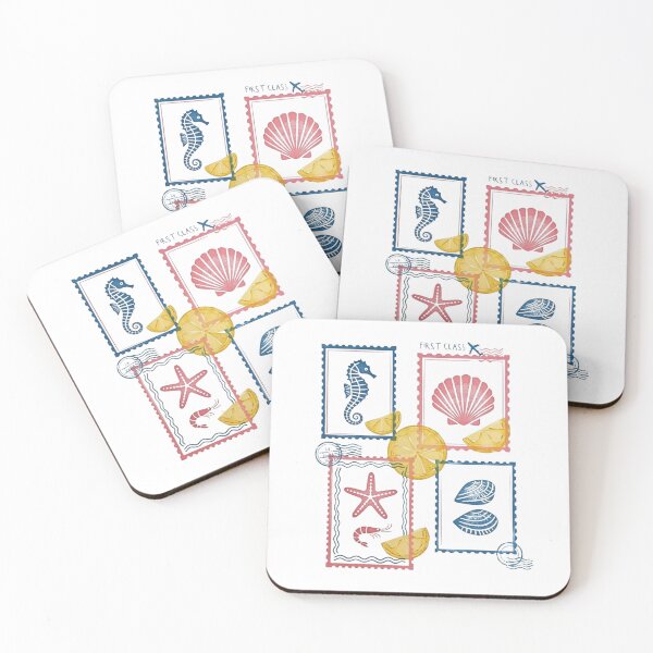 Item preview, Vintage Coastal Postage Stamps — Retro Nautical Seashell and Lemon Summer Illustration designed and sold by Colorful-Garden.