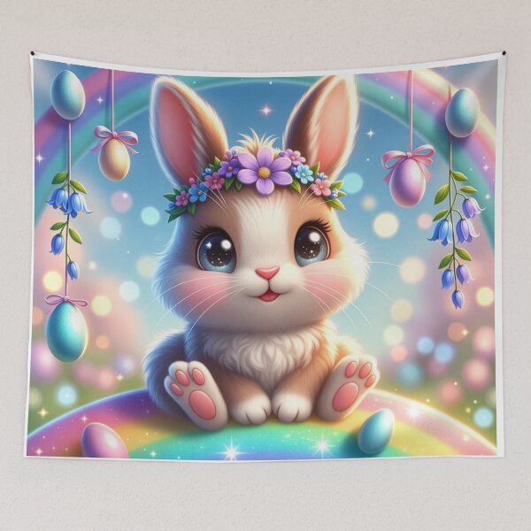 Item preview, Cute Kawaii Easter Bunny on Rainbow Fantasy designed and sold by PixelVibe782.