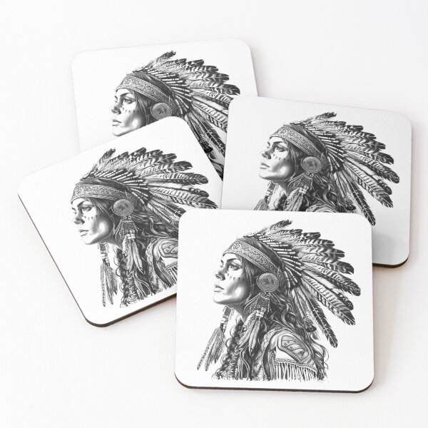 Item preview, Boho Feather Headdress Woman Black and White Ornamental Portrait Illustration designed and sold by inkoutninja.