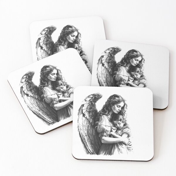 Item preview, Angel Mother and Child Black and White Spiritual Illustration designed and sold by inkoutninja.