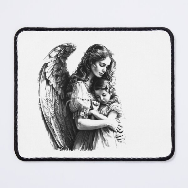 Item preview, Angel Mother and Child Black and White Spiritual Illustration designed and sold by inkoutninja.