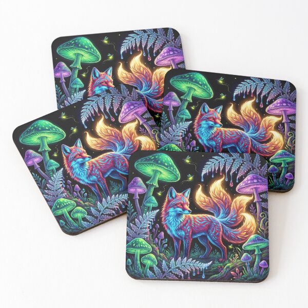 Item preview, Mystic Forest Fox - Bioluminescent Fantasy Art Dark Background designed and sold by KuroAtelier.