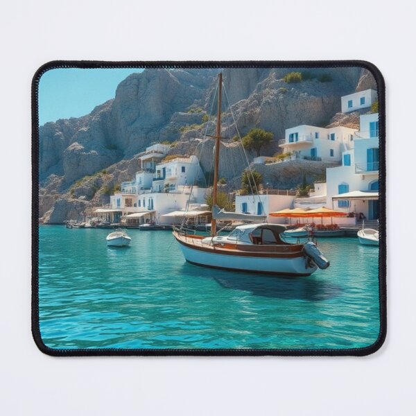 Item preview, Sunny Greek Island Harbor with Crystal Waters designed and sold by Vida e Arte.