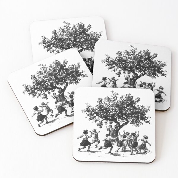 Item preview, Vintage Children Dancing Around Apple Tree Black and White Storybook Illustration designed and sold by inkoutninja.