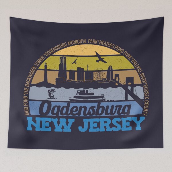 Artikelvorschau, Ogdensburg, New Jersey – Logo im Retro-Vintage-Stil mit lokalem Stolz bei Sonnenuntergang entworfen und verkauft von CRHPOD20.
