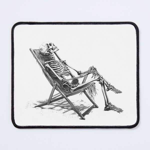 Item preview, Relaxing Skeleton in Beach Chair Black and White Tropical Gothic Illustration designed and sold by inkoutninja.