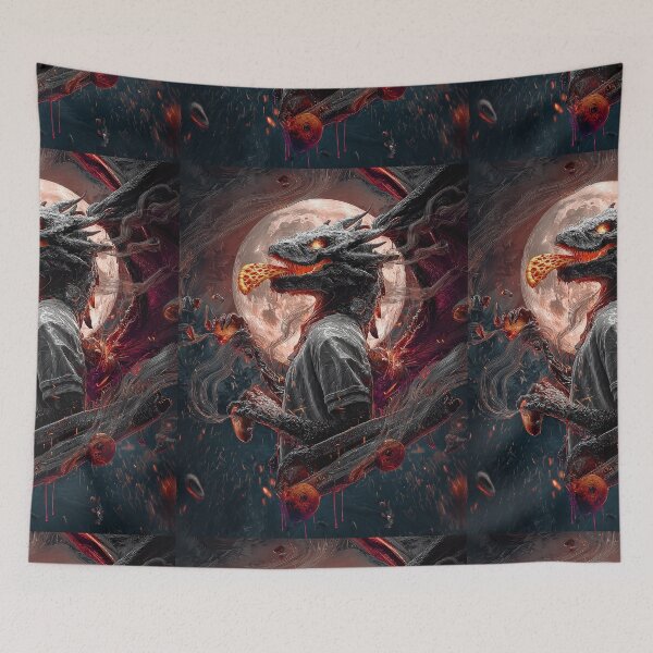 Item preview, Infernal Pizza Dragon – Dark Fantasy Surreal Beast Art designed and sold by Grafititee.