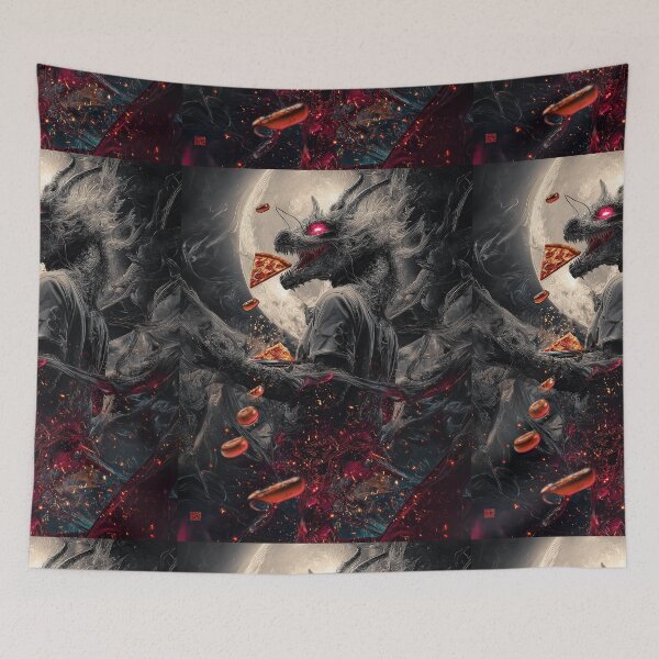 Item preview, Infernal Pizza Dragon – Dark Fantasy Surreal Beast Art designed and sold by Grafititee.