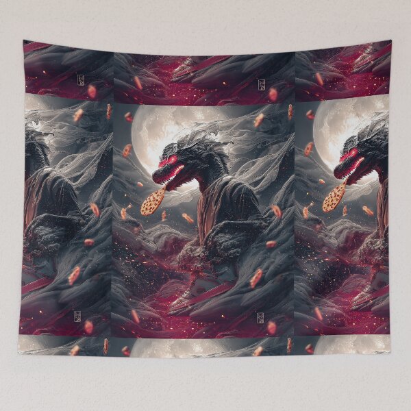 Item preview, Infernal Pizza Dragon – Dark Fantasy Surreal Beast Art designed and sold by Grafititee.