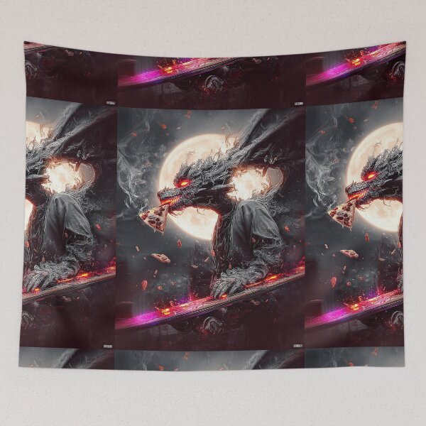 Item preview, Infernal Pizza Dragon – Dark Fantasy Surreal Beast Art designed and sold by Grafititee.