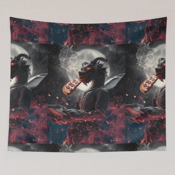 Item preview, Infernal Pizza Dragon – Dark Fantasy Surreal Beast Art designed and sold by Grafititee.
