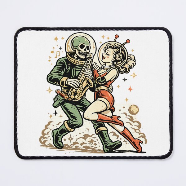 Item preview, Space Jazz Skeleton & Alien Girl – Retro Cosmic Music Illustration designed and sold by Ramkumar2025.