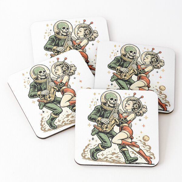 Item preview, Space Jazz Skeleton & Alien Girl – Retro Cosmic Music Illustration designed and sold by Ramkumar2025.