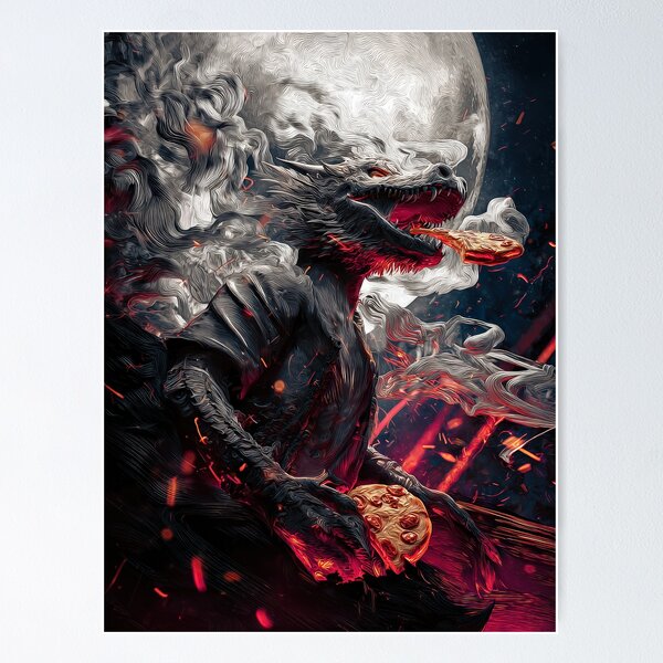 Item preview, Infernal Pizza Dragon – Dark Fantasy Surreal Beast Art designed and sold by Grafititee.