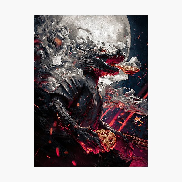 Item preview, Infernal Pizza Dragon – Dark Fantasy Surreal Beast Art designed and sold by Grafititee.