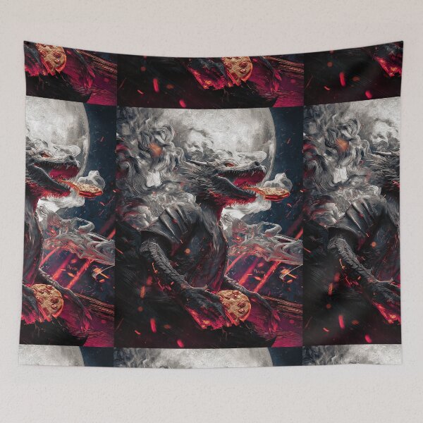 Item preview, Infernal Pizza Dragon – Dark Fantasy Surreal Beast Art designed and sold by Grafititee.