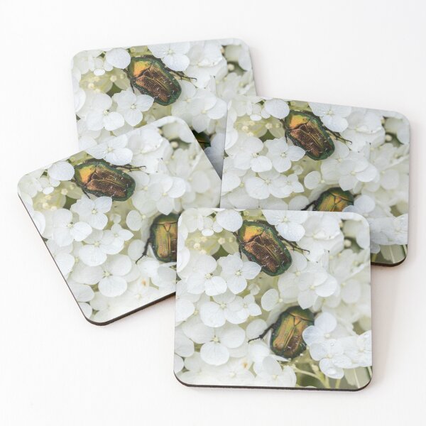 Item preview, Metallic Golden Beetles on White Hydrangea designed and sold by katifinell.
