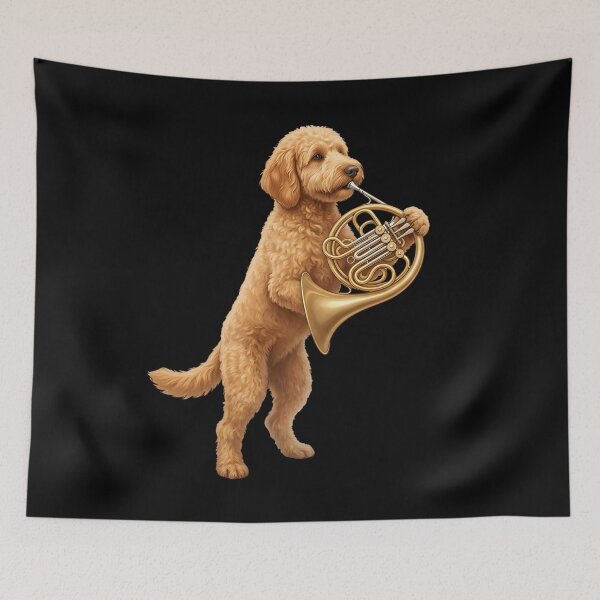 Item preview, Goldendoodle Playing French Horn Player Dog Lover designed and sold by DoodleTortle.