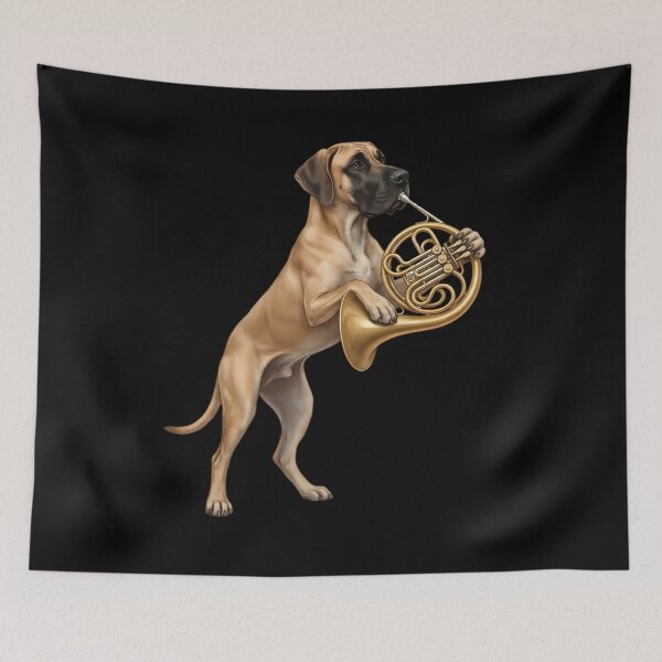 Item preview, Great Dane Playing French Horn Player Dog Lover designed and sold by DoodleTortle.