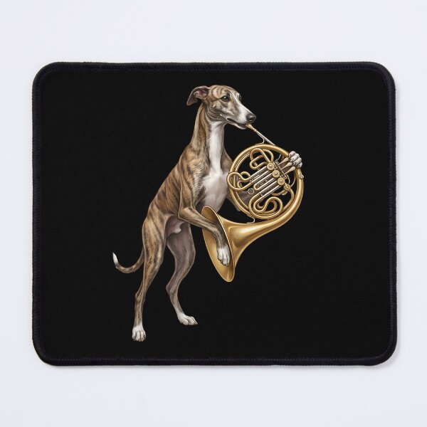 Item preview, Greyhound Playing French Horn Player Dog Lover designed and sold by DoodleTortle.