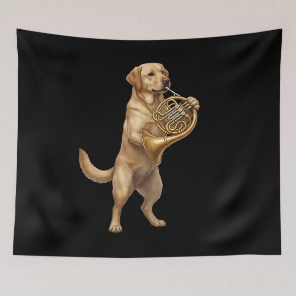 Item preview, Labrador Retriever Playing French Horn Player Dog Lover designed and sold by DoodleTortle.