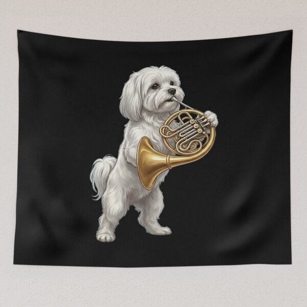Item preview, Maltese Playing French Horn Player Dog Lover designed and sold by DoodleTortle.