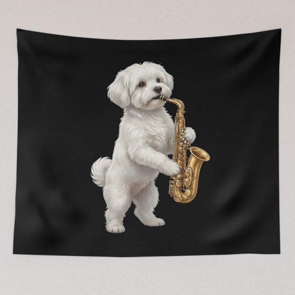 Item preview, Maltese Playing Saxophone Player Saxophonist Dog Lover designed and sold by DoodleTortle.