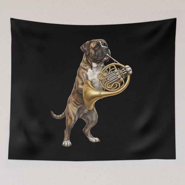 Item preview, Mastiff Playing French Horn Player Dog Lover designed and sold by DoodleTortle.