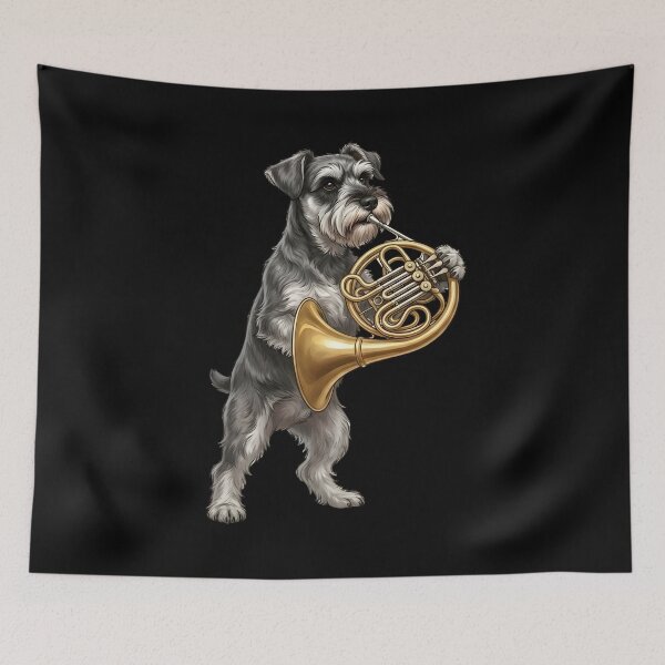 Item preview, Miniature Schnauzer Playing French Horn Player Dog Lover designed and sold by DoodleTortle.