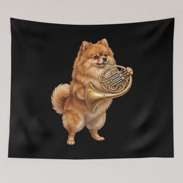 Item preview, Pomeranian Playing French Horn Player Dog Lover designed and sold by DoodleTortle.