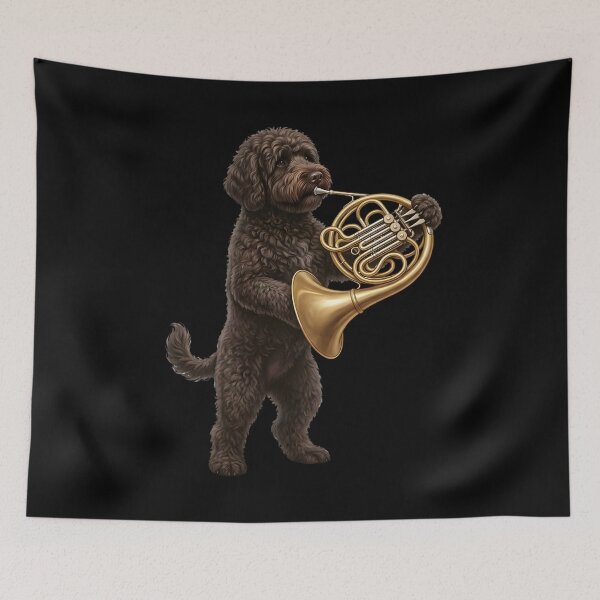 Item preview, Portuguese Water Dog Playing French Horn Player Dog Lover designed and sold by DoodleTortle.