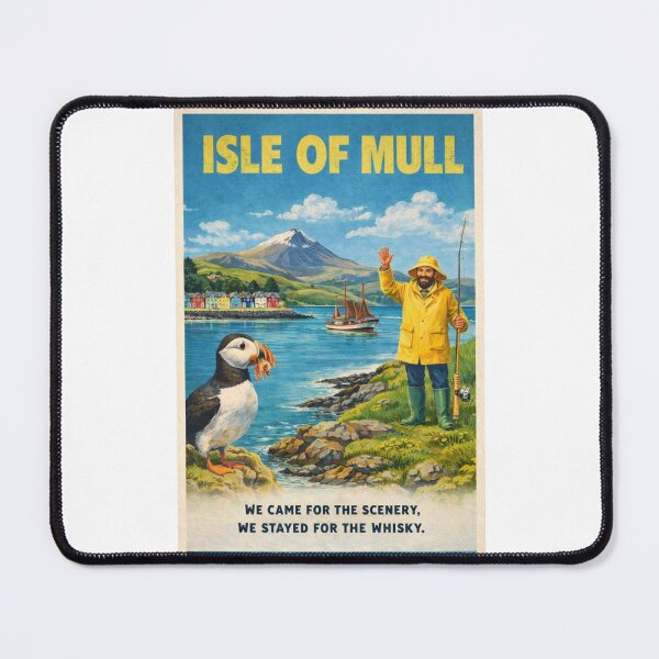 Item preview, Isle of Mull Scotland Vintage Travel Poster with Puffin designed and sold by Places On Earth.
