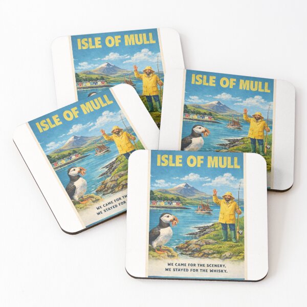 Item preview, Isle of Mull Scotland Vintage Travel Poster with Puffin designed and sold by Places On Earth.
