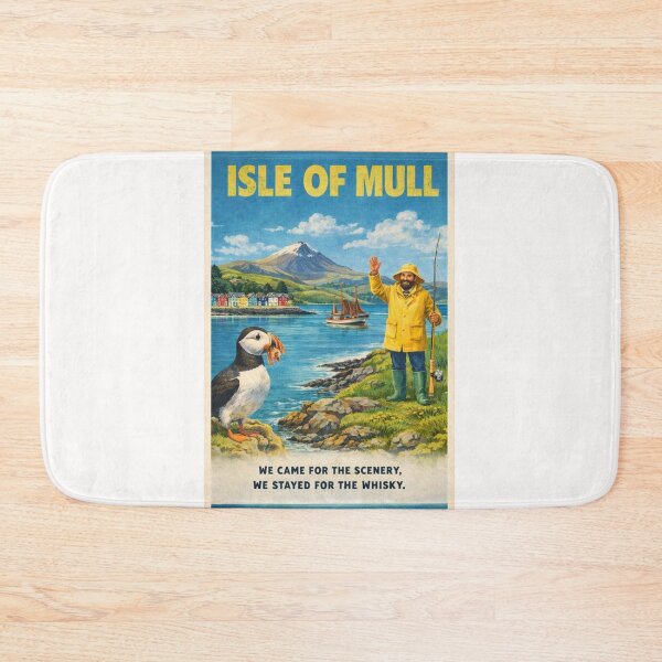 Item preview, Isle of Mull Scotland Vintage Travel Poster with Puffin designed and sold by Places On Earth.