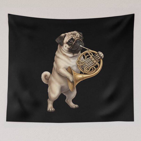 Item preview, Pug Playing French Horn Player Dog Lover designed and sold by DoodleTortle.