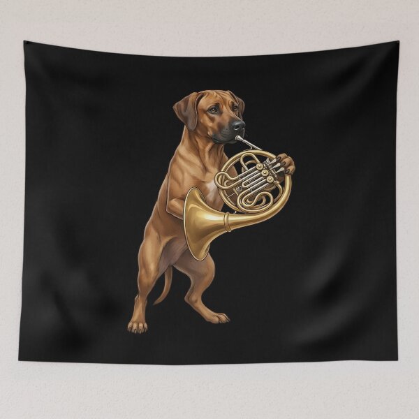 Item preview, Rhodesian Ridgeback Playing French Horn Player Dog Lover designed and sold by DoodleTortle.