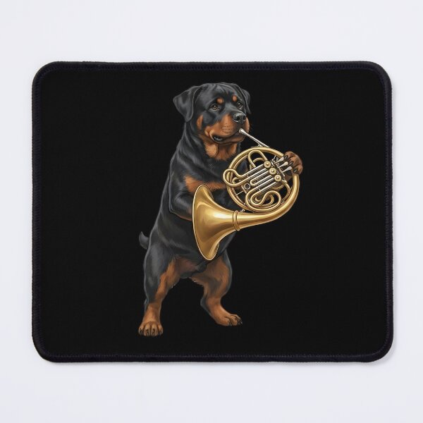 Item preview, Rottweiler Playing French Horn Player Dog Lover designed and sold by DoodleTortle.